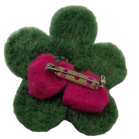 Green Flower Boutonniere Daisy Vintage Pin Felted Wool Christmas Brooch Lapel - Picture 2 of 2